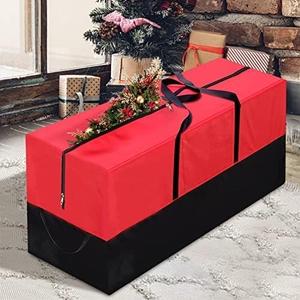 Christmas Tree Storage Bag - Fits Up to 8 Ft Tall Artificial Trees, Heavy Duty Holiday Storage Box With Reinforced Handles, Zipper & Transparent Pocket - 600D Oxford Container, Red