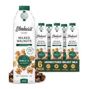 Elmhurst 1925 Unsweetened Walnut Milk - 32 Ounce (Pack of 6) Dairy-Free, Gluten-Free, Vegan, Kosher, Shelf Stable Milk Made with Water & Walnuts for Healthier, Simpler Plant-Based Alternatives (EXP 10/11/26)