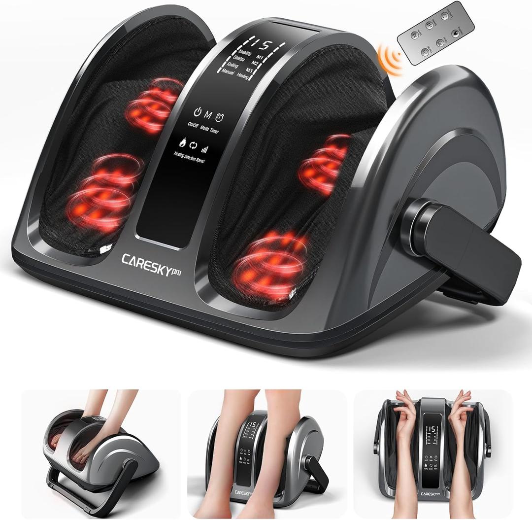 Shiatsu Foot Massager with Heat, 3-Heating for Circulation and Pain Relief, Deep Kneading Rolling for Calf-Feet-Arm Relaxation, Plantar Fasciitis, Neuropathy