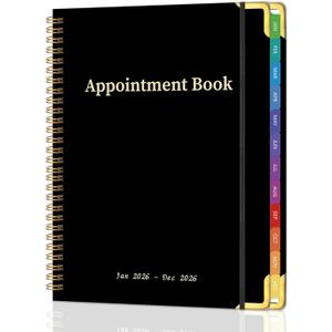 2026 Appointment Book/Planner - 2026 Daily Hourly Planner from Jan. 2026 - Dec. 2026, Weekly appointment Book 2026, 2026 Hourly planner with 20-Minute Interval, 9" x 11", Twin-Wire Binding, Colorful Tabs, Pocket - Black
