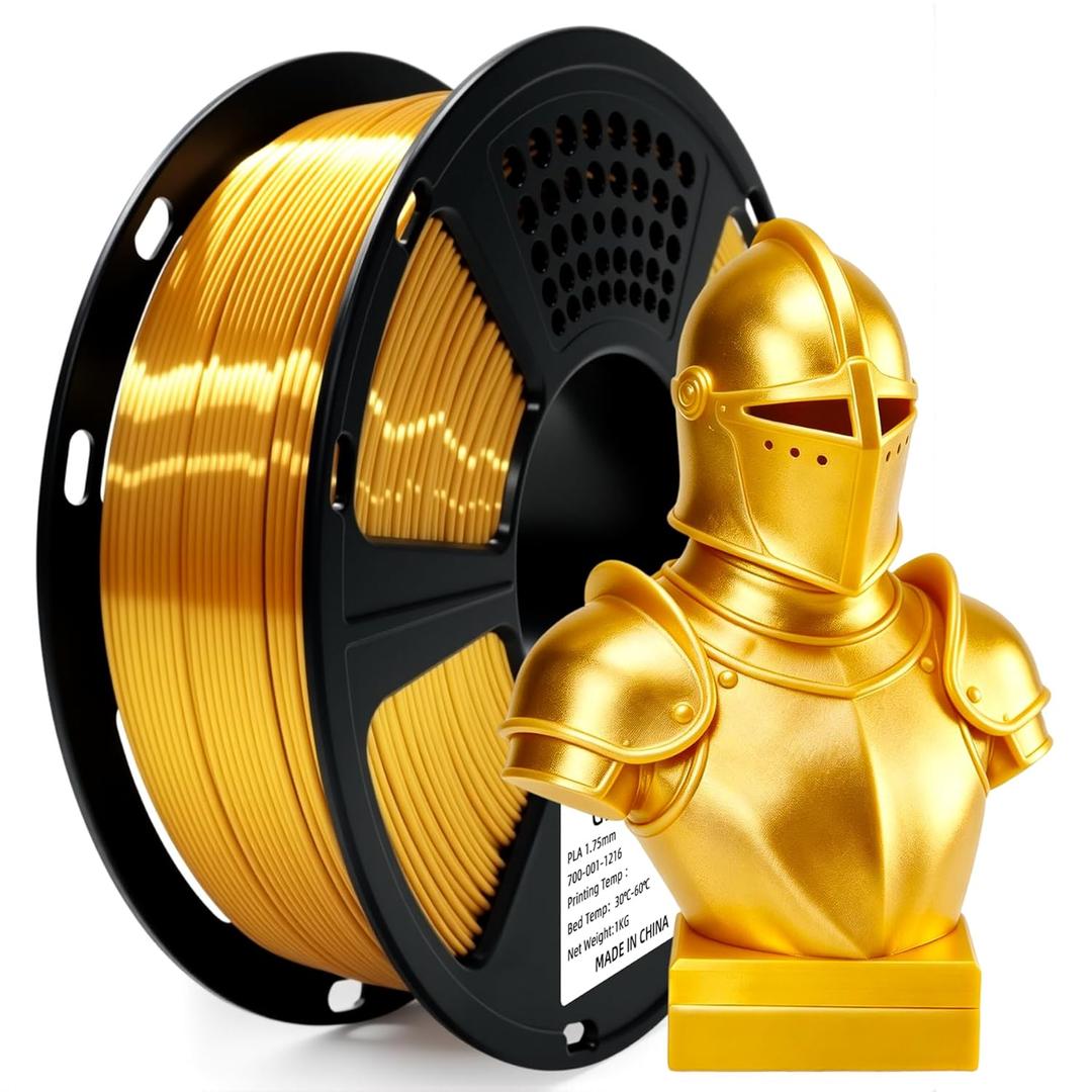 Geeetech Silk PLA Filament 1.75mm for 3D Printer, Metal-Like Shiny Consumables 1kg (2.2lbs) 1 Spool, Dimensional Accuracy +/- 0.02 mm, Metallic Gold Silk Filament