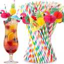 Eaasty 500 Pcs Flamingo Fruit Paper Drinking Straws Bulk Disposable Paper Drinking Cocktail Straws Honeycomb Party Decorations for Hawaiian Luau Pool Party Birthday Wedding, Assorted Colors, 7.8 in