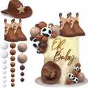28PCS Cowboy Cake Decorations Cowboy Hat and Boot Cake Toppers Western Cowboy Birthday Baby Shower for Western Theme Party Favors Supplies (Brown)