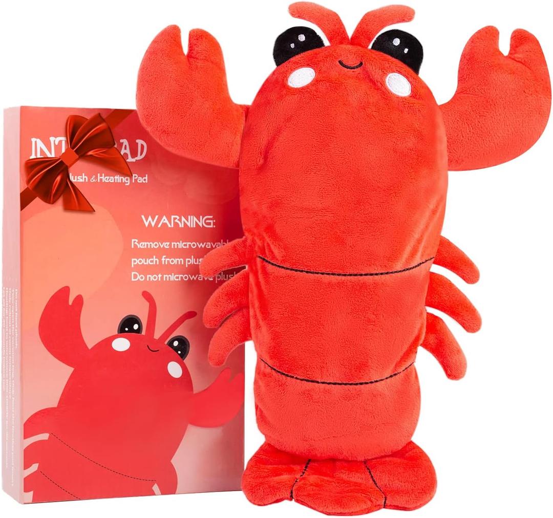 Microwavable Heating Pad for Period Cramps, Cuddly Warming Pillow, Cute Lobster Plush Stuffed Animal Menstrual Heating Pad for Girls Unique Christmas Birthday Gifts for Girlfriend Daughter Mom (Red)