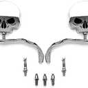 SMT-MOTO Skull Flame Chrome Motorcycle Side Mirrors, Adjustable, Compatible With Harley Dyna Softail Sportster Bobber Chopper