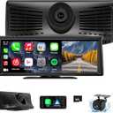 Wireless CarPlay Screen with 2K Dash Cam, 8.1" Portable Touchscreen Car Stereo with CarPlay & Android Auto, 1080P Backup Camera, Voice Control, Bluetooth, Mirror Link, GPS Navigation (Black)