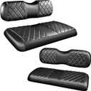 NOKINS 4PCS Golf Cart Diamond Seat Covers Kit,Front and Rear Seat Covers Fits for EZGO/Club Car/Yamaha Original Regular Seat Cushion, No Stapler (Black Stitching)