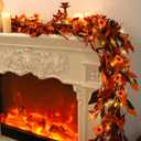 6 ft Fall Garland with Lights 72 Inch Artificial Bittersweet Garland for Mantel Thanksgiving Decorations Lighted Autumn Decoration with Daisy Pumpkin Artificial Mum for Home Fireplace Door