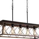 Q&S Farmhouse Rustic Chandelier Light Fixtures Bronze 5 Lights Linear Rectangular Chandelier Pendant Light Fixtures for Dining Room Kitchen Island Pool Bar Office Living Room Entryway UL Listed