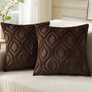 decorUhome Throw Pillow Covers 18x18 Inch Set of 2, Soft Plush Faux Wool Brown Couch Pillow Covers, Spring Solid Dyed Accent Pillow Cases for Sofa Bed Living Room Home Decor (18" x 18" (Pack of 2))