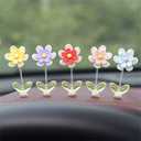 5 Pcs Daisy Cute Car Decor for Women,Mini Resin Flower Rear View Mirror Accessories with Spring Funny Decorations for Car Interior Computer Desk Dashboard Ornament (Six-Petal Flower, one Size)