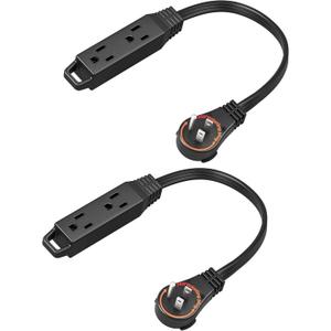 DEWENWILS 1FT 360 Rotating Flat Plug Extension Cord/Wire, 16AWG Multi 3 Outlet Extension Cord, 3 Prong Grounded Wire for Indoor Small Appliances, 2 Pack, ETL Certified, Black