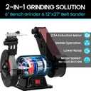 6-Inch Bench Grinder & 2x27 Belt Sander Combo, 2.5A Induction Motor Bench Tool for Sharpening, Knife Work, Wood Projects and Metal Finishing