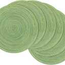 SHACOS Round Placemats Set of 6 for Dining Tables 15 inch Cotton Braided Placemats Washable Reversible for Kitchen Holiday Party (Mixed Color Pea Green, 6)