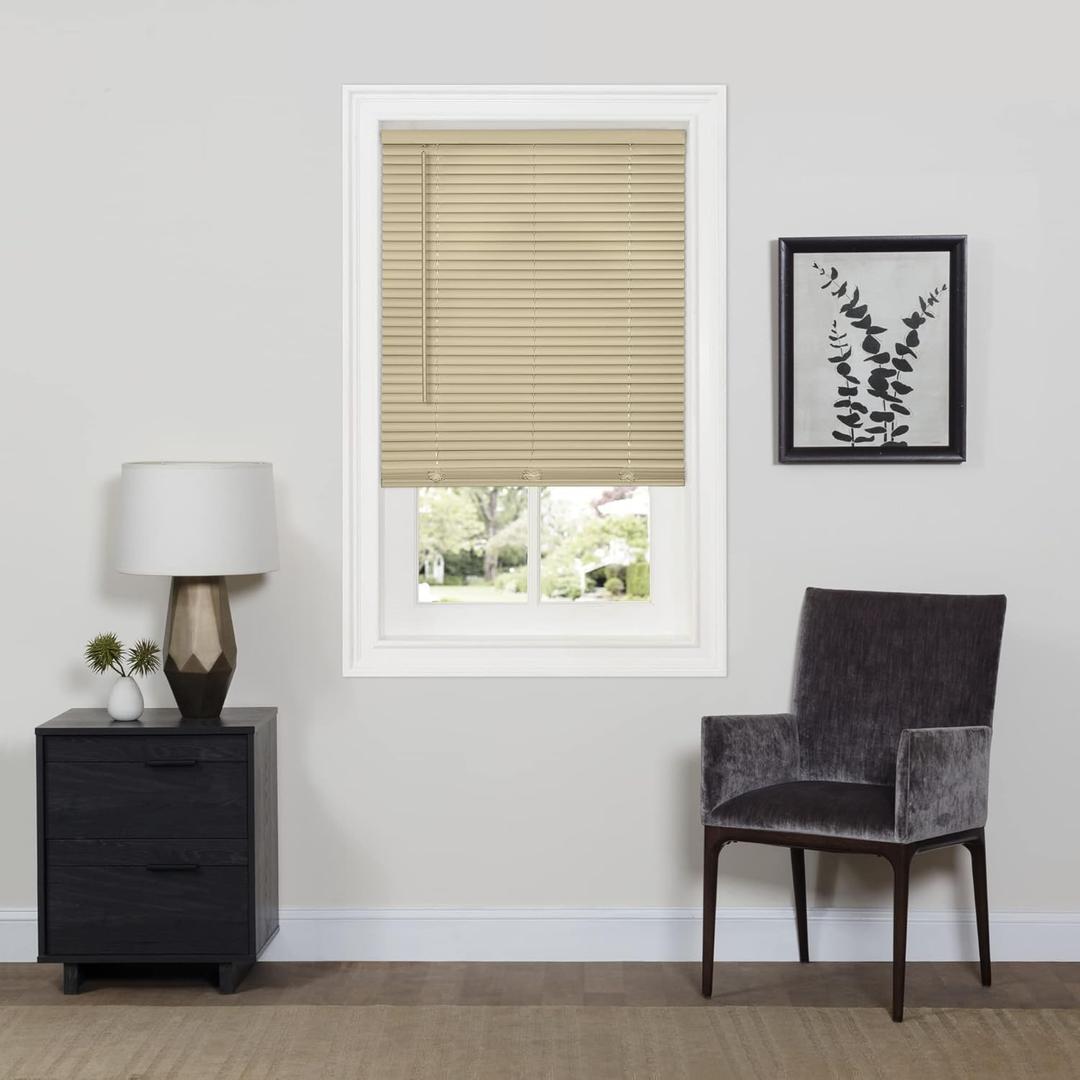 Cordless Room Darkening Mini Blind - 36 Inch Width, 64 Inch Length, 1" Slat Size - Latte - Cordless GII Deluxe Sundown Horizontal Windows Blinds for Interior by Achim Home Decor