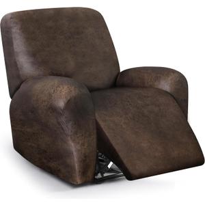 ANARACHON Leather Look Recliner Chair Covers, 4-Pieces Stretch Recliner Cover, Soft Reclining Chair Slipcover, Washable Furniture Protector for Large Lazy Boy Recliner (1 XL Seater, Brown)