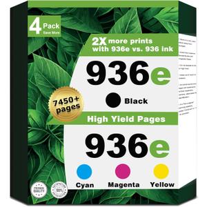 936e Ink Cartridges Combo Pack Compatible for HP 936 for OfficeJet Pro 9120e 9125e 9135e 9110b 9128e 9130b; Wide Format 9730e; OfficeJet 9122e Replacement for 936XL (Black Cyan Magenta Yellow 4-Pack)