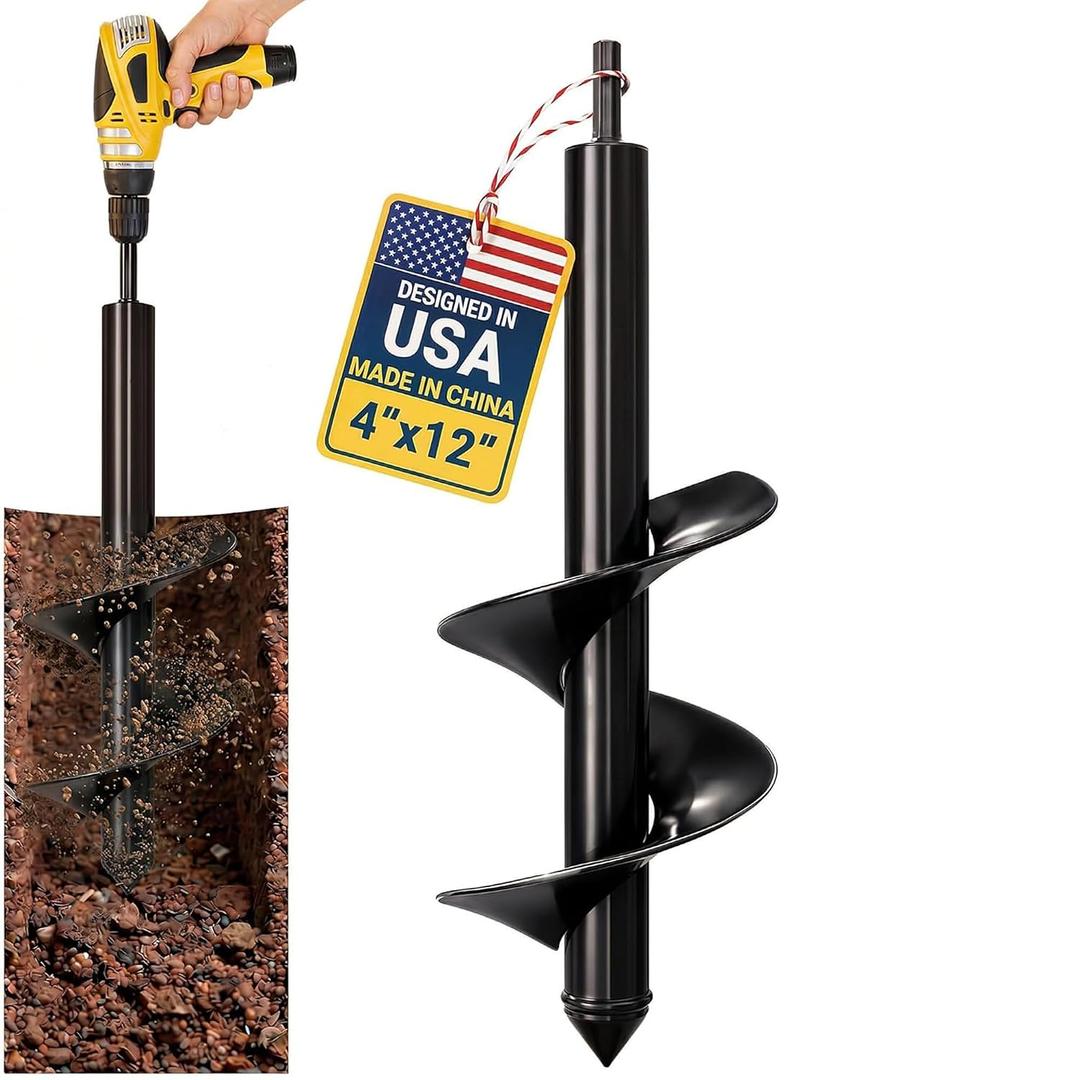 Sproot Garden Auger Drill Bit for Planting 4 x 12 Inch - Umbrellas and Fences Auger Post Hole Digger for Gardening and Spiral Bulb Planter Tool 3/8 Inch Hex Drive Compatible