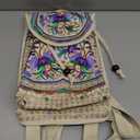 Goodhan Vintage Embroidered Backpack Purses for Women - Boho Shoulder Bag for Travel, Ethnic Floral Mini Back Pack, Lightweight Handbags for Daily Use (Beige-Purple)