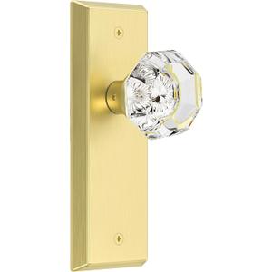 Glass Door Knobs for Interior Doors - Vintage Crystal Passage Closet & Hallway Door Knob - Diamond Cut Door Handle - Brushed Bold Finish (1 Pack)