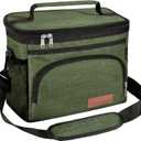 ExtraCharm Insulated Lunch Bag for Women/Men - Reusable Lunch Box for Office Picnic Hiking Beach - Leakproof Cooler Tote Bag Organizer with Adjustable Shoulder Strap for Adults - Green