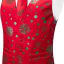 DiBanGu Christmas Men's Suit Vest and Tie Snowflake Waistcoat Necktie Pocket Square Cufflinks Set Festival Party Gifts (Medium, Christmas Red Green)