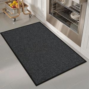 KIMODE Comfort Kitchen Mats for Floor 20" x 32",Farmhouse Washable Kitchen Rugs Non Slip,Absorbent Laundry Sink Standing Mat Carpet for Doorway,Bathroom,Office,Dark Grey (1'8" x 2'8" (Rectangular))