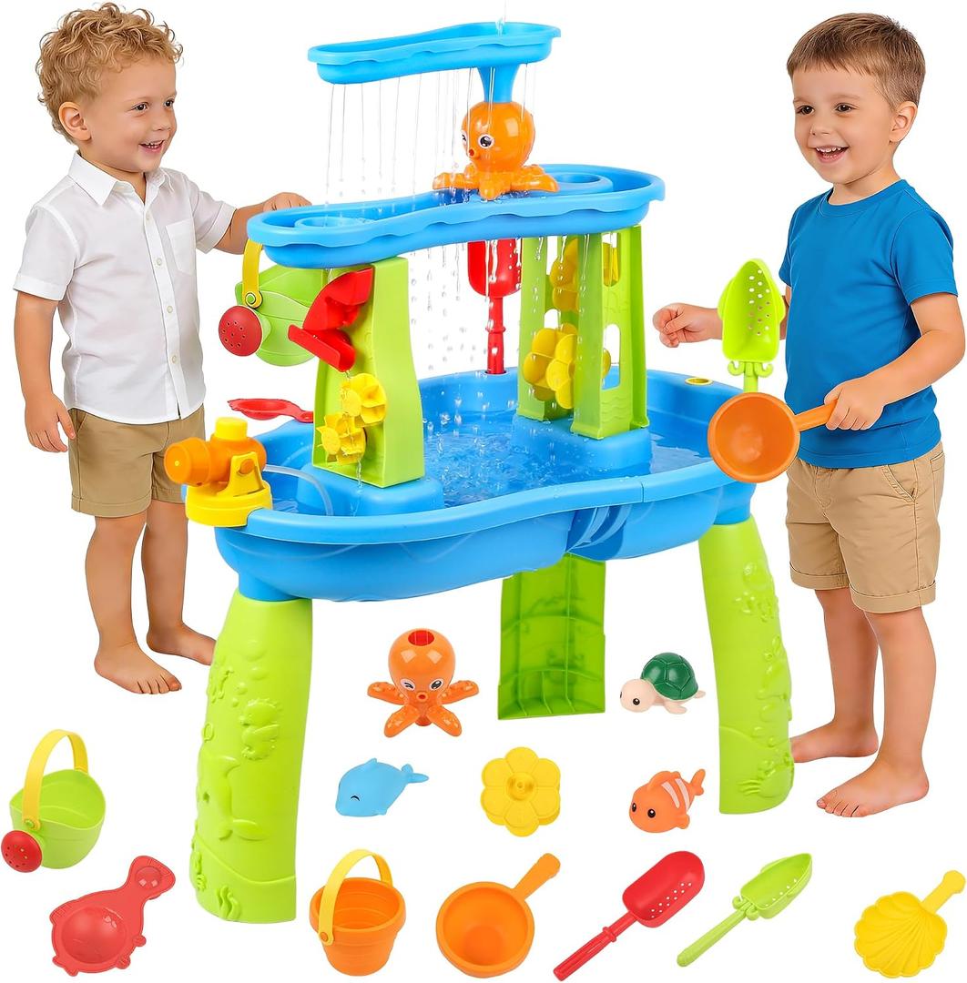 2026 Upgraded Toddler Sand Water Table Toy, Summer Outdoor Beach Sensory Activity Playset and Water Table Toys, Party Birthday Gifts for Girl Boy Age 4+ (Blue)
