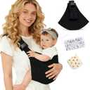 Baby Sling Carrier, Lightweight & Portable Adjustable Hip Seat, Ergonomic Hands-Free Side Carry for Infants & Toddlers 10-45 lbsBlack Cotton