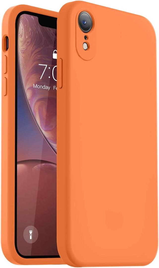 Vooii Compatible with iPhone XR Case, Upgraded Liquid Silicone with [Square Edges] [Camera Protection] [Soft Anti-Scratch Microfiber Lining] Phone Case for iPhone 10 XR 6.1 inch - Neon Orange