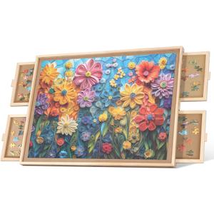2000 Pieces Rotating Puzzle Board with 4 Drawers,40.16"x28.5" Portable Wooden Jigsaw Puzzle Table with Lazy Susan Spinning Cover for Adults