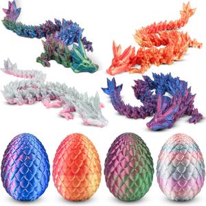 4PCS 3D Printed Dragon with Egg Easter Basket Stuffers 3D Printed Animals Toy Set