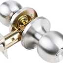 Privacy Door Knob for Bedroom Bathroom Doorknob Satin Nickel Indoor Door Knob Locks Security Round Door Knob Handle Silver Room Door Knob with Lock 1 Pack