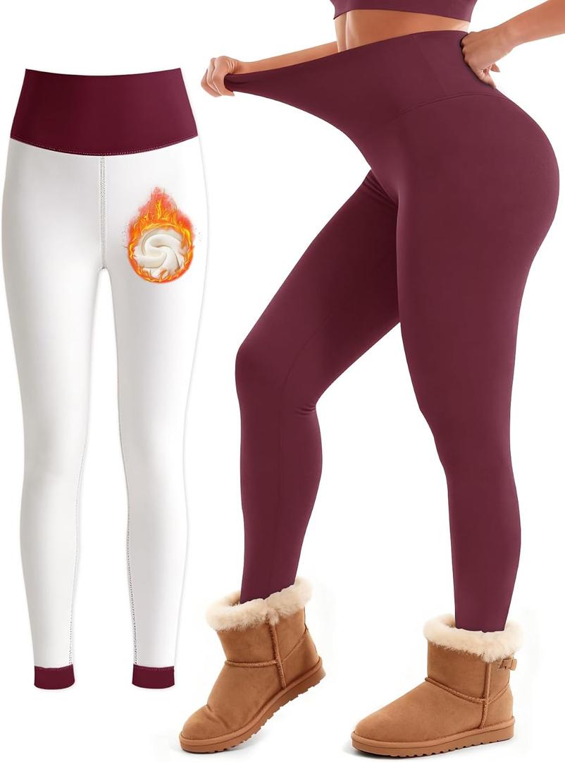 Laite Hebe Fleece Lined Leggings Women - High Waisted Winter Yoga Pants Tummy Control Soft Thermal Warm for Hiking Workout (Green, XXL)