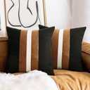 JASEN Set of 2 Faux Leather Pillow Cover 18x18, Black and White Decorative Throw Pillow Covers Brown Modern Stripe Accent Cushion Cover Couch Bed Sofa