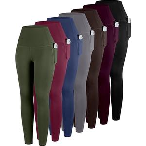 ATHVOTAR Leggings with Pockets for Women, 7 Packs High Waisted Workout Tummy Control Yoga Pants 2XL, 7 Pack - Black/Gray/Navy/Burgundy/Army Green/Dark Brown/Cassis