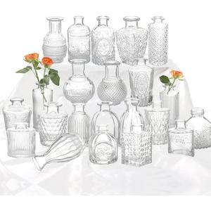Glass Bud Vase Set of 22, Small Vases for Flowers, Clear Centerpieces, Mini in Bulk Rustic Wedding Decorations, Vintage Look Home Table Flower Decor