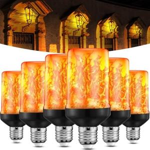 Retisee Dusk to Dawn LED Flame Light Bulbs Outdoor, Flickering Light Bulbs with Upside Down Effect, Fire Bulb for Christmas Party Porch Patio Outdoor Home Indoor Decoration(Orange, Pack of 6)