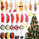 24 Pcs Christmas Sushi Ornaments Set with Gold Ropes Xmas Sushi Roll Hanging Decorations Fun Themed Ornament Food Ornament for Tree Home Garden Christmas Holiday Party Decor