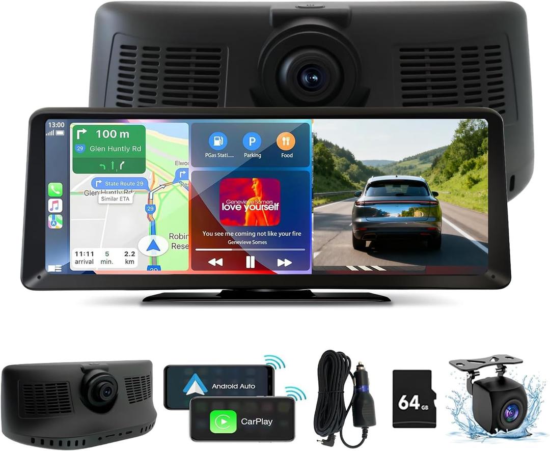 8.1" HD Carplay Screen for Car Stereo, 2K Dash Cam Wireless Portable Touch Screen Car Play with Apple Carplay & Android Auto with 1080P Back Up Camera, Bluetooth, Mirror Link, GPS, AUX, Voice Control