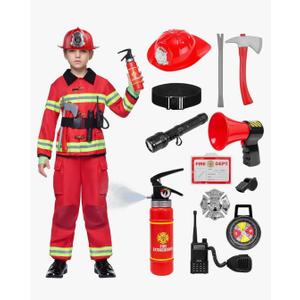 Spooktacular Creations Halloween 14PCS Firefighter Costume for Kids, Boys Fireman Costume with Toys Set for Toddler RolePlay, 3T