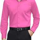 J.VER Men's Dress Shirts Stretch Stain Shield Long Sleeve Solid Formal Shirt Business Casual Button Down Shirts (Large, Hot Pink)