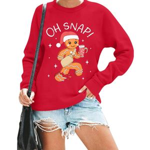 FAYALEQ Crewneck Sweatshirts Women: Gingerbread Graphic Shirts Funny Xmas Women Sweater Long Sleeve Pullovers, Large
