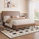 Queen Size Leather Platform Bed Frame with Adjustable Upholstered Headboard, Solid Wooden Legs, No Box Spring Needed, Easy Assembly, Noise Free, Brown