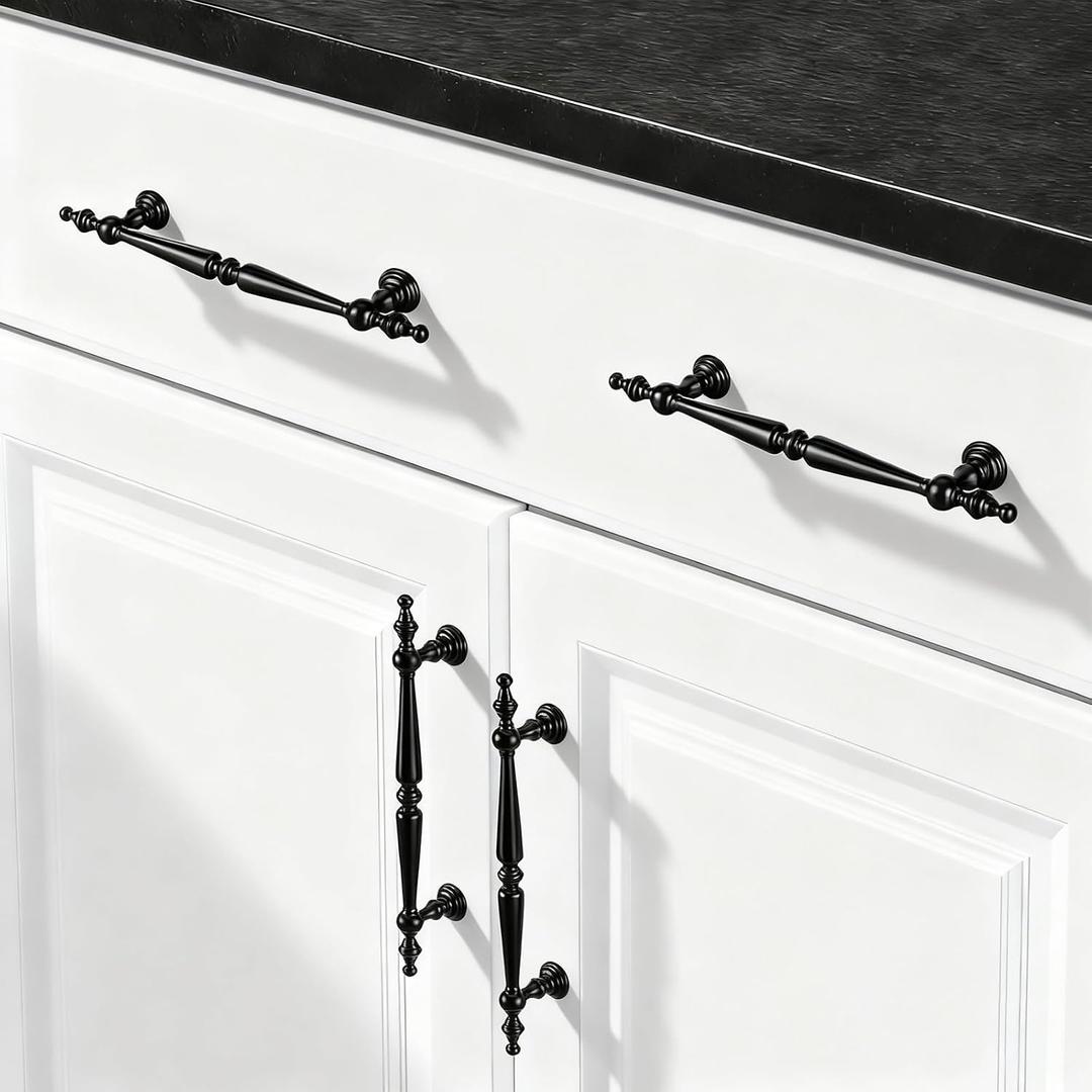 Shimeyao Cabinet Pulls Hole Center Vintage Cabinet Pulls Handles Drawer Handles Closet for Kitchen Bathroom Drawer Dresser Pull Hardware(10,Black,5"(128mm) Hole Center)