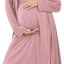 Ekouaer Maternity Nursing Gown and Robe Set Labor Delivery Nursing Nightgowns for Breastfeeding Pregnancy Clothes (X-Large, Mauve)
