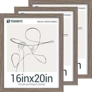 16x20 Poster Frame 3 Pack with HD Glass- Brown Walnut, Natural Solid Wood Picture Frame, Wall Gallery Frame