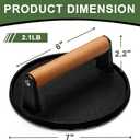 EWFEN Burger Press, 7" Round Heavy-Duty Cast Iron Smash Bacon Press Meat Steak with Wood Handle for Griddle, Sandwich, Nonstick Pan