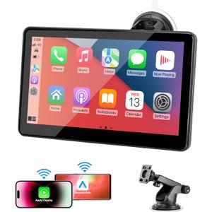 Portable Wireless CarPlay Screen for Car, 7" HD Touch Screen for Car with CarPlay and Android Auto, Pantalla para Carros with Bluetooth/AUX/FM Transmitter/Voice Control/Navigation for All Vehicles