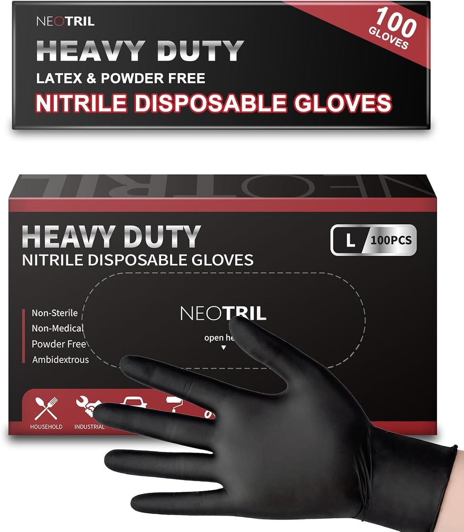 NEOTRIL 6 Mil Heavy Duty Black Nitrile Disposable Gloves, Latex Powder-Free, Textured Rubber Gloves for Cooking Mechanic, Size: X-Large
